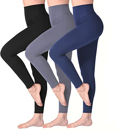 SINOPHANT Leggings Damen High Waist - Blickdicht Leggins mit Bauchkontrolle für Sport Yoga Gym(3 Schwarz/Schwarzblau/Grau,S-M)