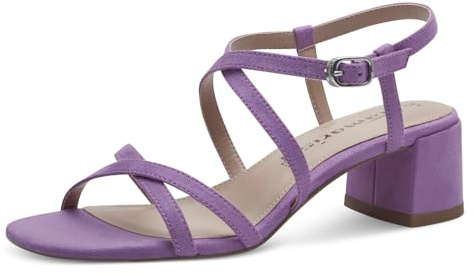 Tamaris Damen Sandalen mit Absatz Textil Vegan Blockabsatz Sommer; LIGHT PURPLE/lila; 37