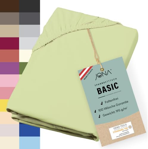 JONA SLEEP® Basic Spannbettlaken 140-160 x 200-220 cm - 190 g/m² faltenfreies Baumwoll-Jersey Leintuch | Öko-Tex 100 Standard (Apfel)