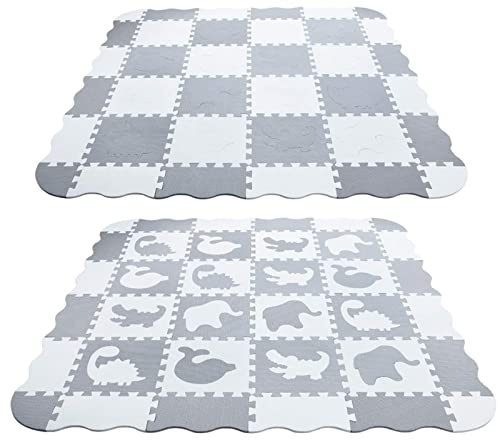 Alfombra rompecabezas con nubes, 16 tacos, encastre, zona de juegos, espuma EVA, 16 piezas, blanco+gris oscuro
