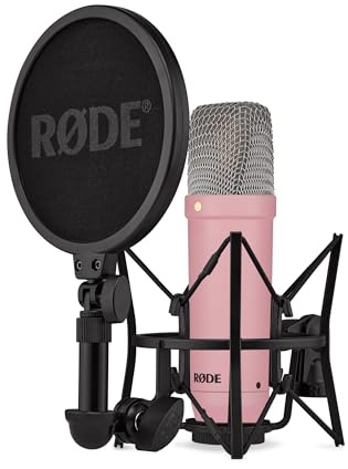 RØDE NT1 Signature Series stor membrankondensatormikrofon med shock mount, popfilter och XLR-kabel för musikproduktion, vokala inspelningar, streaming och podcasting (Rosa) | Stötfäste, popfilter och XLR-kabel för musikproduktion, sånginspelning, streaming och podcasting (rosa)