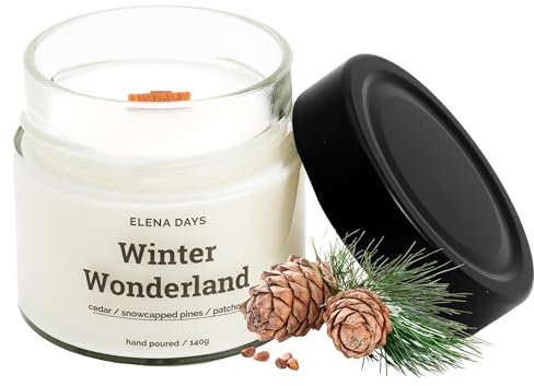Duftkerze Winter Wonderland, Weihnachten, Christmas, Sojawachs, Kerze mit Holzdocht, Handgefertigte Kerze 140 gramm, Brenndauer 45 Stunden, deutsche Marke, Elena Days