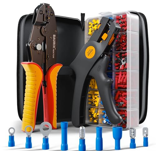 Juego de alicates para engastar BAURIX® con 700 terminales de cable y pelacables I Alicates para terminales de cable para manguitos de 0,50-6,00 mm² I Alicates para engastar