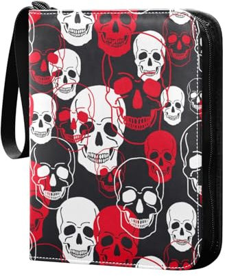 Totenköpfe Muster Sammelkartenalbum 4 Taschen Kartenordner 50 Seiten 400 Karten PU Reißverschluss Kartenbinder Aufbewahrungshalter für Sportspielkarte