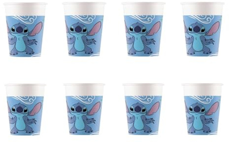 ALMACENESADAN, 5073; 8 bicchieri di cartone ideali per feste e compleanni della licenza Stitch; capacità 220 ml; confezione da 8 bicchieri Stich