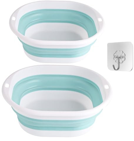 Dmkohi 2 Pcs Collapsible Washing Up Bowl, Portable Wash Basin, Folding Hand Wash Basin Retractable, Portable Laundry Washing Basin,Collapsible Bowl, Multipurpose Space Saving Folding Washtub