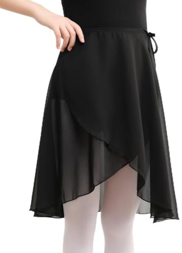 MYSSUCI Damen Ballettrock Lang Wickelrock Chiffon Tanz Rock mit Verstellbare Taille, Schwarz