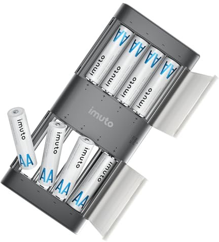 imuto Wiederaufladbare Lithium Akkus AA 8-Pack mit Ladegerät, 2500mWh Hohe Kapazität 1.5V AA Batterien, Lang anhaltende wiederaufladbare AA Li-ion Batterie mit Integrierter Charing Aufbewahrungsbox