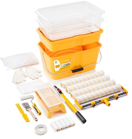 VOOMEY 28 Piece 18 Inch Paint Roller Set, Paint Bucket, 18 Inch Paint Tray, 4 Inch Foam Paint Roller with 40 Inch Extension Pole, Ideal for Fast Large Area Painting Space and Small Area Detail