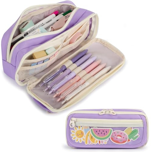 Bunnychill Large Capacity Pencil Case with Compartments, School Pencil Bags with Zipper, Big Storage Pen Bag for Teen Girl Boy Men Women, Adult Stationery Pen Bag for School College and Office