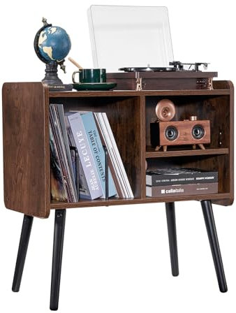 VEVOR Record Player Stand, Turntable Stand Holds Up to 100 Albums, Vintage Vinyl Record Cabinet with Removable Shelves, Player Table with Adjustable Height for Living Room, Bedroom, Brown