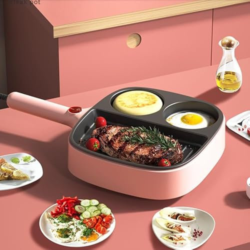 Sartén Eléctrica para Tortillas, Sartén Dividida de 3 Secciones, Sartén Eléctrica Antiadherente con Mango Ergonómico, para Cocinar en Interiores y Asar Al Aire Libre, 900W