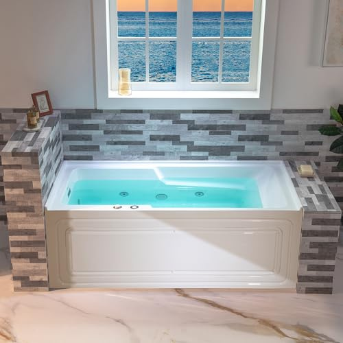 WOODBRIDGE 60 Alcove Acrylic Rectangular Whirlpool Heated Jetted Tub in White with Left Drain, Chrome pop-up Drain Included BS6030L
