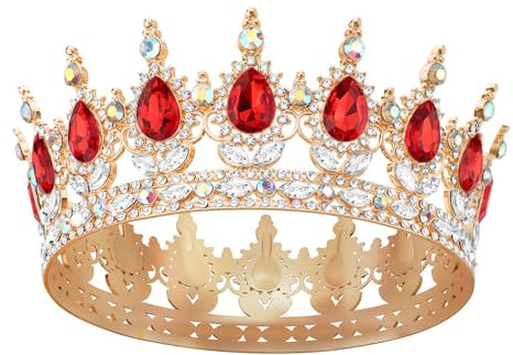 DRESHOW Diadème Rond pour Fille et Femme Couronne Baroque en Cristal Strass Scintillants Couronne Reine Baroque Accessoires pour Cheveux pour Carnaval Mariage Anniversaire Fête