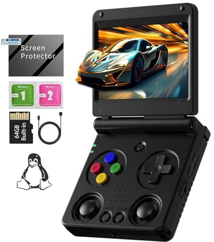 RG34XXSP Console di gioco portatile retrò RG34XX SP Console di gioco retrò con giochi precaricati 64G, 3300 mAh Battey, schermo da 3,4 pollici portatile Pocket Arcade Supporto 30+ simulatori 5G WiFi