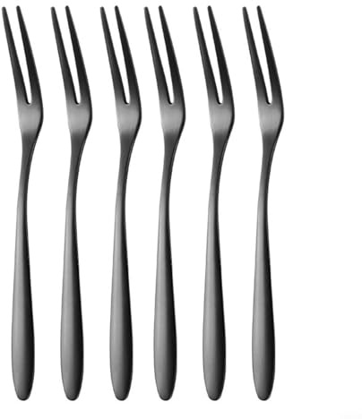 Lot de 6 fourchettes à goûter en acier inoxydable pour ramasser gâteaux, desserts et autres friandises (Noir)