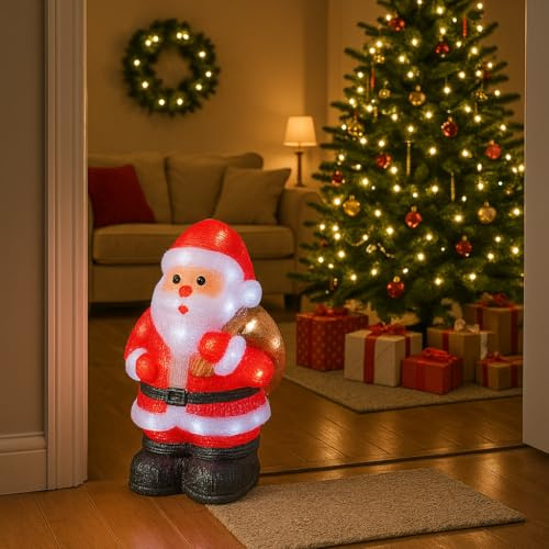 Addobbo Natalizio Babbo Natale Luminoso da Esterno con 30 LED a Luce Fissa, Figura Decorativa Festiva e Originale 36cm - Varzi dal 1956