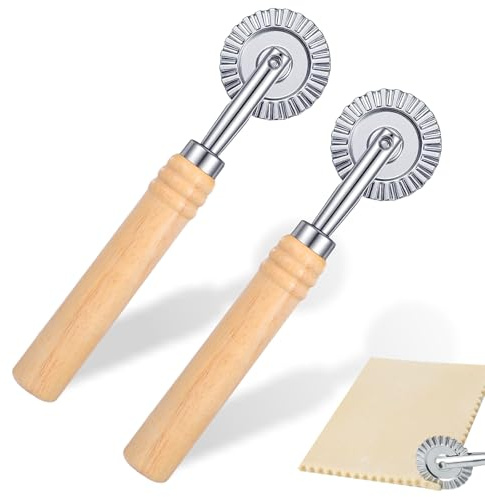 Rueda cortadora de pasta, cortador de repostería profesional para raviolis con mango ergonómico de madera, cortadores giratorios rodantes, herramientas de pastelería para pasta, pasteles, fideos de