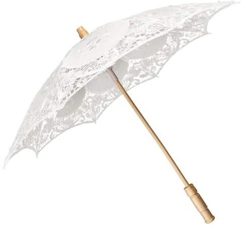 Garneck Parapluie de Mariage en Dentelle Beige 38 Cm Double Couche, Ombrelle Élégante pour Demoiselles D’honneur, Accessoire Photo et Cérémonie, Parapluie Léger 64 G pour Cérémonie