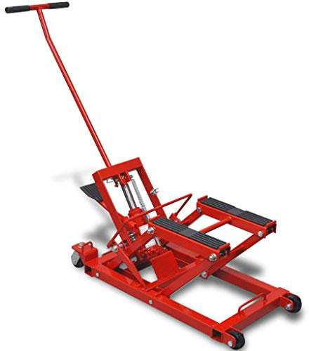 Runheo Plataforma elevadora hidráulica de acero fundido para taller, garaje, color rojo, capacidad de carga de 680 kg, altura de elevación de 118 a 368 mm, con ruedas y mango en T para mantenimiento