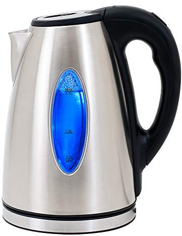 Deuba Bollitore d'acqua o tè elettrico in vetro acciaio Inox 2200W senza cavo illuminazione LED