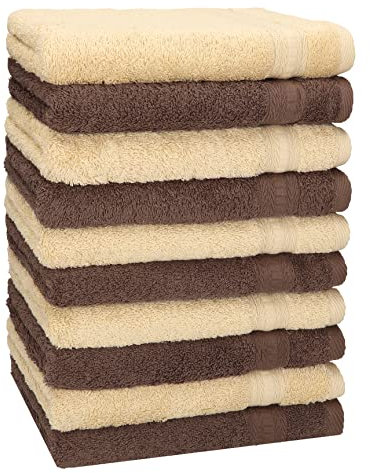 Betz 10er Set Gästehandtücher Gästetuch Gold 100% Baumwolle Qualität 600 g/m² Größe 30 x 50 cm Farbe beige und nussbraun