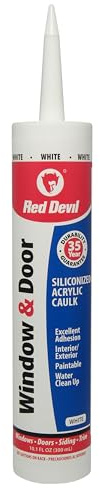 Red Devil 0846 Window & Door Silicone Acrylic Caulk, White, 100% Waterproof, Paintable, 10.1 oz, Pack of 1, Made in USA