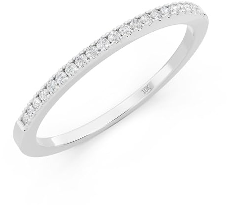 Dazzlingrock Collection 0.08 Cttw Womens Diamond Wedding Band - Real Round Natural White Diamond Minimalist Thin Stackable Ring for Her in 10K Solid White Gold, Size 7