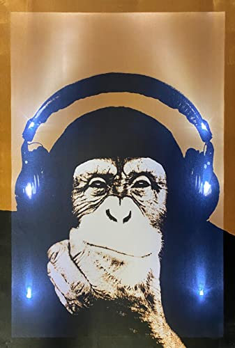 Samarkand - Lights LED-Bild mit Beleuchtung LED- Bilder Leinwandbild 65 x 45 cm Leuchtbild MONKEY/AFFE/MUSIK Music Cool/Schimpanse