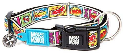 Max & Molly Gotcha! Hundehalsband Halsband Hund mit Smart ID, gepolstertes Neopren Halsband mit Design für große Hunde, wasserdicht, bequem, verstellbar, Comic, L