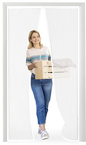 Moustiquaire porte Magnétique Moustiquaire sur Mesure de Porte,Rideau de Porte Antimoustique, pour Couloirs, Portes, Patio.Facile à installer le joint d'étanchéité, Blanc, 160 x 220 cm