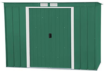 Duramax Eco Pent Roof 8 x 4 - Cobertizo de Metal galvanizado en Caliente para Almacenamiento de Herramientas de jardín, Color Verde con Adornos blanquecinos