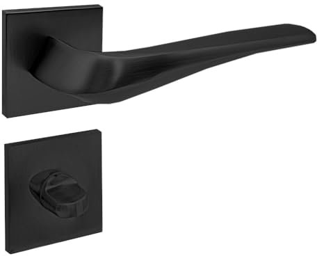 domino ADEL-QR SLIM BLACK - Maniglia per porta WC, set con rosette quadrate per porte del bagno, set di rosette in alluminio nero