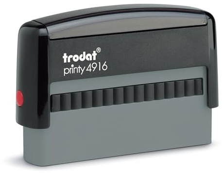 Trodat Printy 4916 - Sello personalizado de 2 líneas con texto deseado, aquí mismo en línea, color de la caja rojo fuego, sello de la empresa, con texto deseado, 70 x 10 mm, 2 líneas