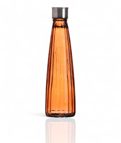 WESTCRAFT Botellas de agua de cristal de colores, 750 ml, estilo vintage, herméticas, para zumos, bebidas, botellas de agua (6 colores pastel a elegir) (naranja lineal)