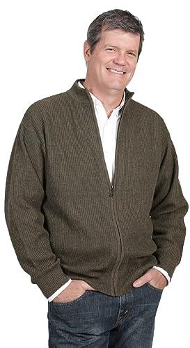 Inca Fashions - Men's 21st Century Zip Up 100% Alpaca Wool Cardigan & Jacket, Hypoallergenic (Loden Heather, XX-Large)