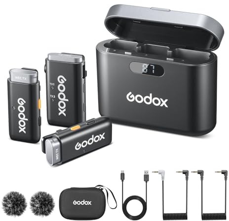 GODOX WEC Kit2 Wireless Lavalier Microphone with Noise Canceling, 200m(656ft) Transmission, 8H Battery Life, Wireless Mic for Cameras Compatible with iPhone Android Phone