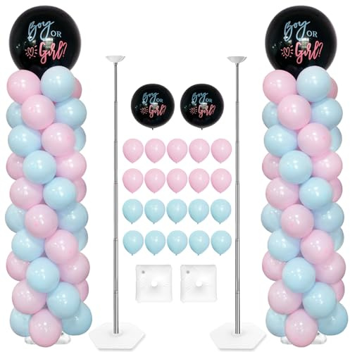 YALLOVE Soporte para Globos de Revelación de Sexo, Juego de 2 Soportes Reutilizables para Globos con 102 Paquetes de Globos de Látex de 10 Pulgadas