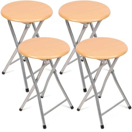 THE SECRET HOME - Pack de 4 Taburetes Plegables de Madera - 30x45cm - Estructura Metálica - Ideal para Cocina, Terraza o Jardín (Madera Natural - Pack de 4)