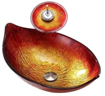 ULTRAWAVE Bathroom Sink Tempered Glass Washbasin Bathroom Washbasin Hotel Art Basin Counter Basin Small Bathroom Counter Sink Counter Basin (Color : Sink Set)