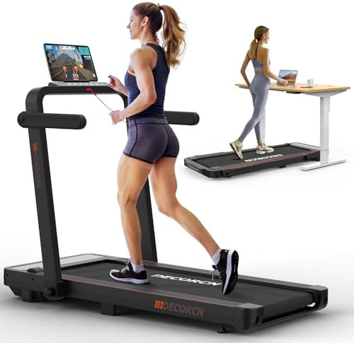 Decorcn Laufband Klappbar Laufband für Zuhause 0,8-12km/h 2.5PS 2 in 1 Laufband Schreibtisch mit Fernbedienung, Ultra Slim Breiter Laufgürtel Walking Pad Treadmill
