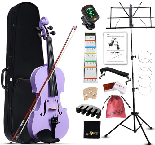 Aileen Violin 4/4 Full Size for Adults Beginners, Purple Fiddle Starter Kit for Students Age 12+, including Music Stand, Unique New Fingerboard Sticker, Mute