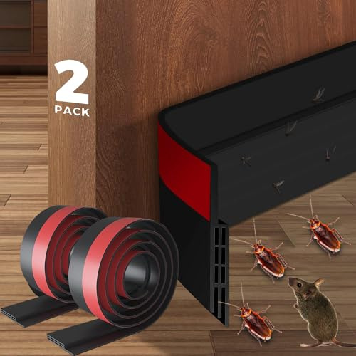 AIMIXUN 2 PCS Burlete Puerta Entrada, Aislante Puertas de Entrada, Burlete Bajo Puerta Exterior, Tira de Sellado para Puertas-contra Luz, Aire, Ruido, Insectos 5 x 100CM (Negro)