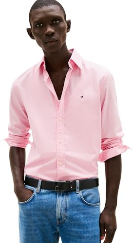 Tommy Hilfiger Uomo Camicia Flex Poplin Solid Regular Fit, Rosa (Classic Pink), L