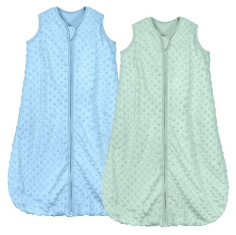 Mosebears Baby Sleeping Bag 1.5 Tog 2 pack All Year Round Baby Sleeping Bag with Soybean Fiber Cotton Sleeping Sack Various Sizes Autumn Winter Sleeping Blanket (LightGreen&LightBlue,L)