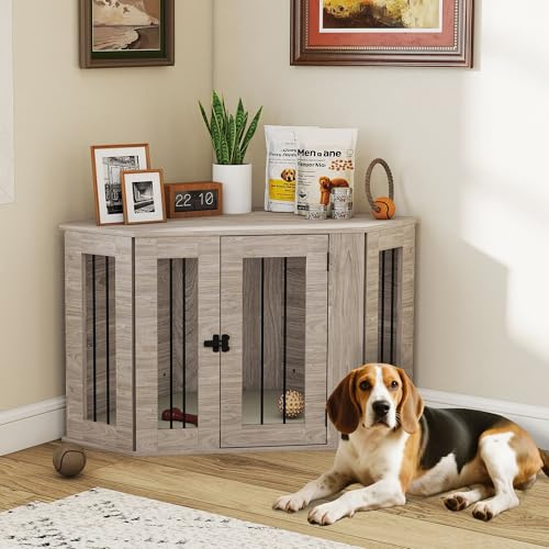 PawHut Dog Crate Furniture for Medium Dogs w/Cushion, Door - Walnut Brown