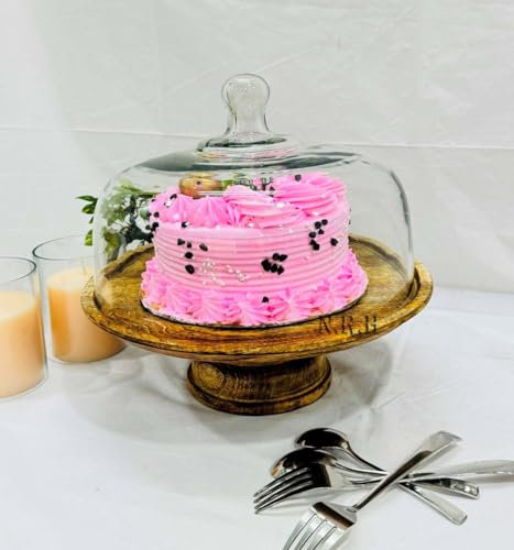 Nautical Replica Hub 12 Glass Cake Stand, Cake Display, Cloche Bell Jar, Display Dome with Wooden Base, Cheese Tray, Glass Dome
