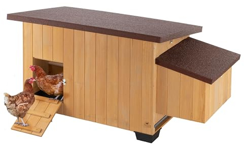 Ferplast Pollaio per Galline, KOCCA 100 Gabbia in Legno FSC, Casetta Adatta Fino a 5 Galline, Comparto Uova, Vassoio Estraibile, Tetto Apribile, Piedini Isolanti, Facile Pulizia, 146,5 x 72 x h 77 cm