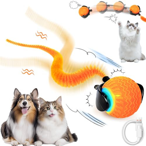 Katzenspielzeug Elektrisch Katzenball, Interaktives Katzenspielzeug Ball, Automatischer 360 Grad Rollball Hundespielzeug mit LED-Licht, USB Wiederaufladbarer Power Katzenball für Katzen Hund (A)