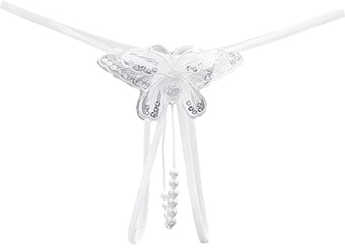 bgyujn Mutande da donna perizoma con perle massaggianti sexy da donna, leggeri, sexy, traspiranti, a vita bassa, in pizzo, sexy, tanga, mutandine e perizoma per donne, C-bianco, Taglia unica